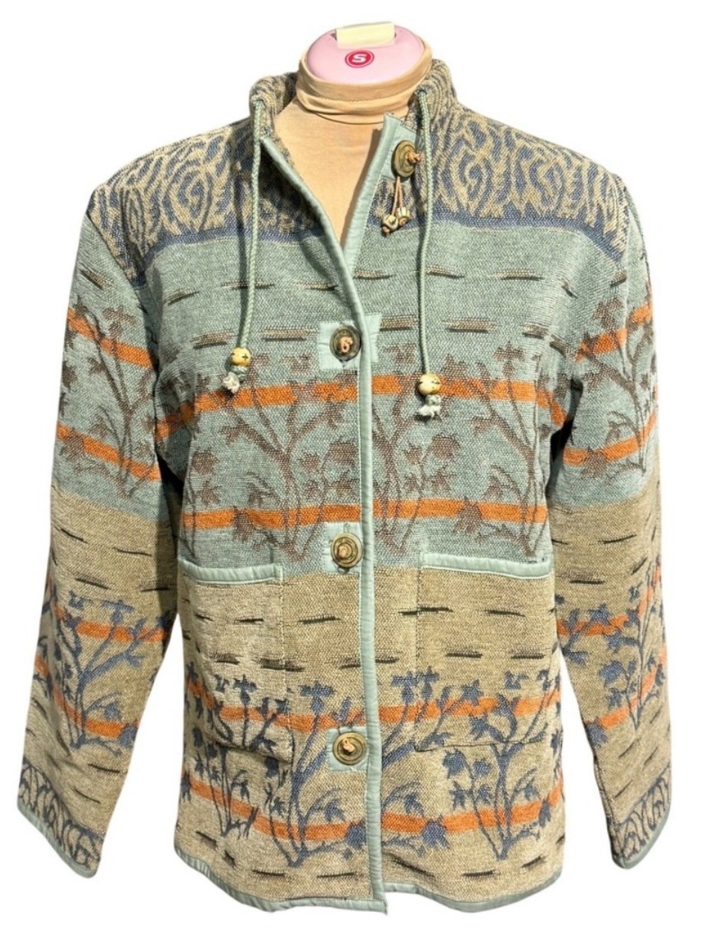Vintage Flashback Tapestry Jacket Sage Green Southwest Boho Art Whimsical Medium